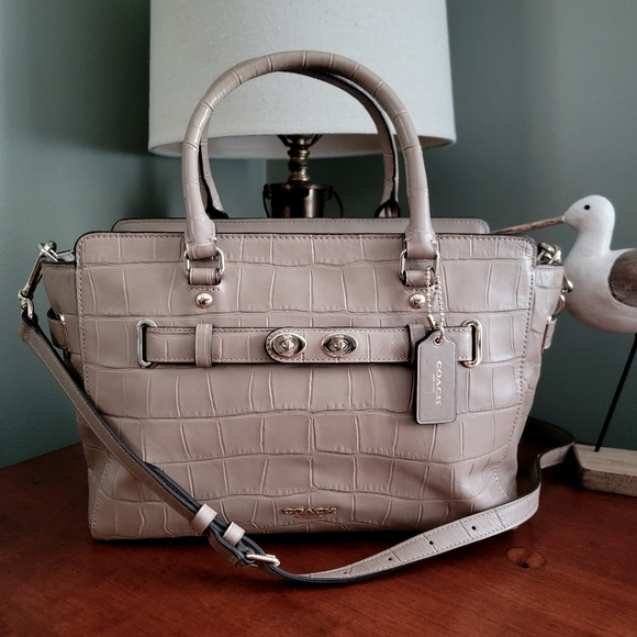 Coach F37099 Blake Carryall Croc Embossed Tan Leather Satchel Bag